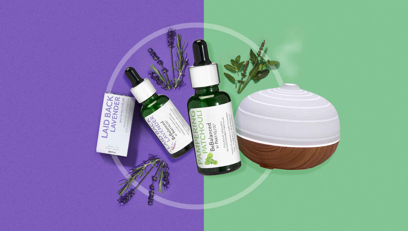 Laid Back Lavendar and Pampering Patchouli Escential Oils and Diffuser