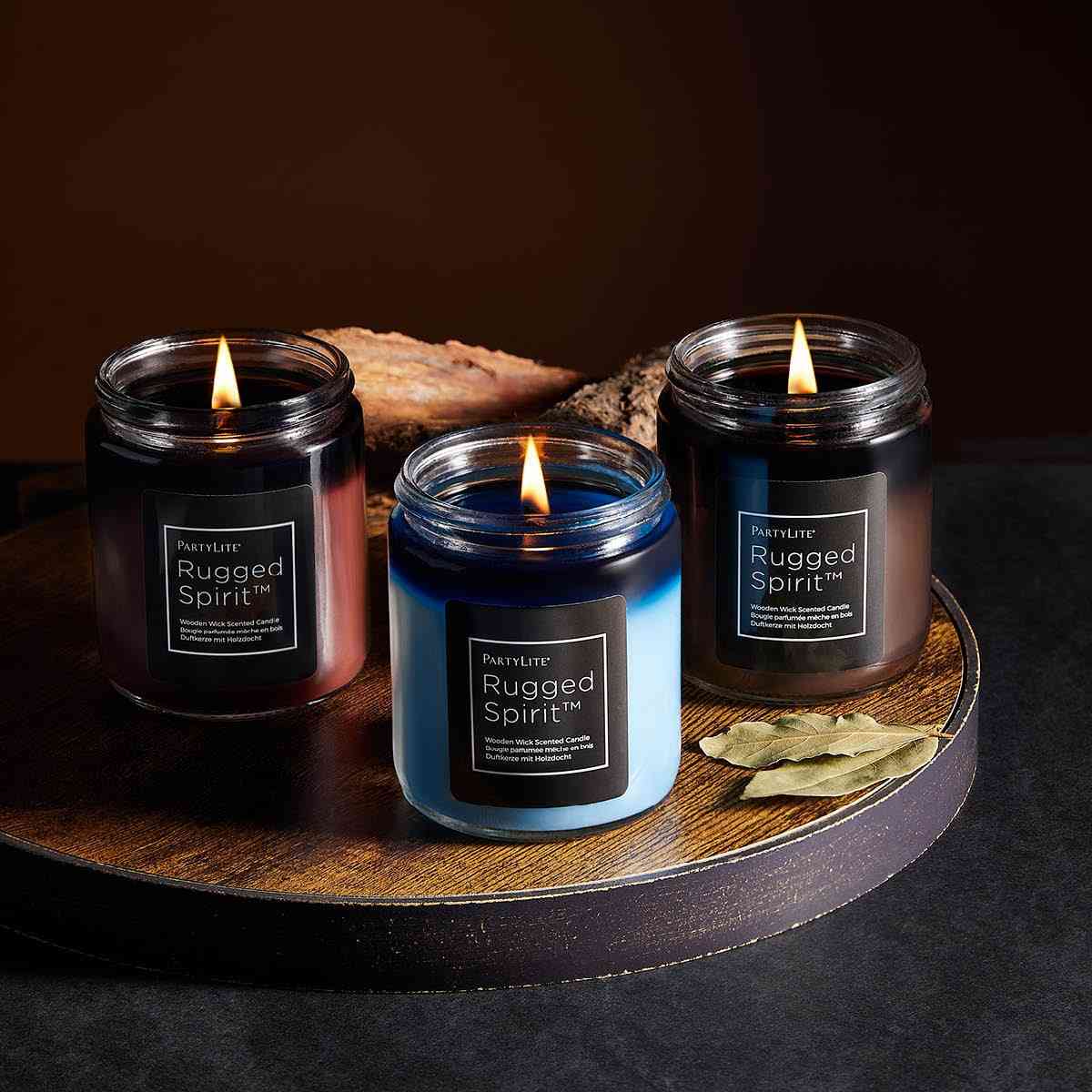 Rugged Spirit™ Wooden Wick Jar Candle – Leather Musk - PartyLite US