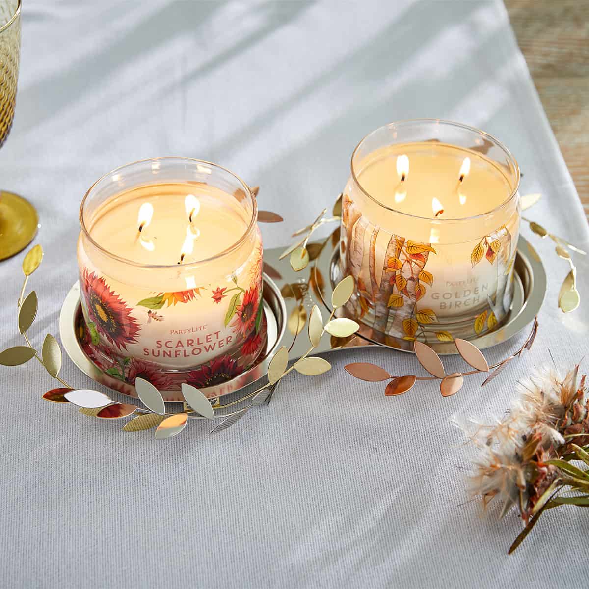 Shimmering Leaves Double Jar Candle Holder - PartyLite US